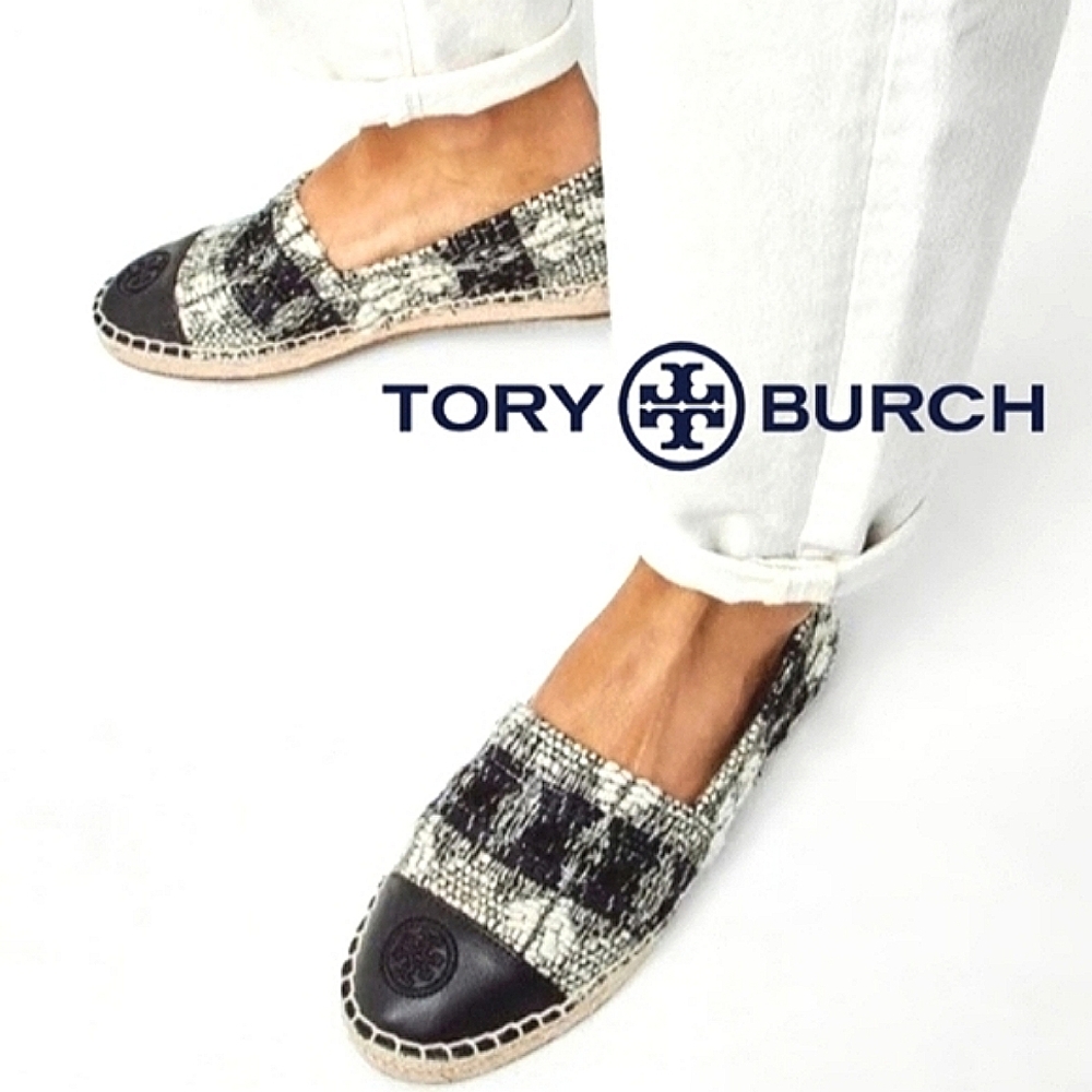 TORY BURCH Tweed Leather Espadrille Flat Loafers